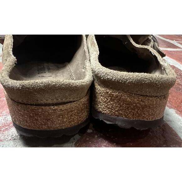 Birkenstock Buckley Suede Tan Clogs Moccasin Buckle Size 38 Narrow - Picture 10 of 14